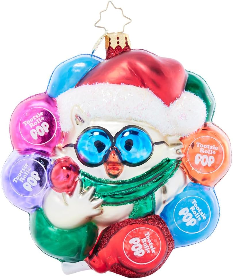Christopher Radko Hand-Crafted European Glass Christmas Tree Decorative Ornament, Mr. Owl's Tootsie Pop Treat Wreath