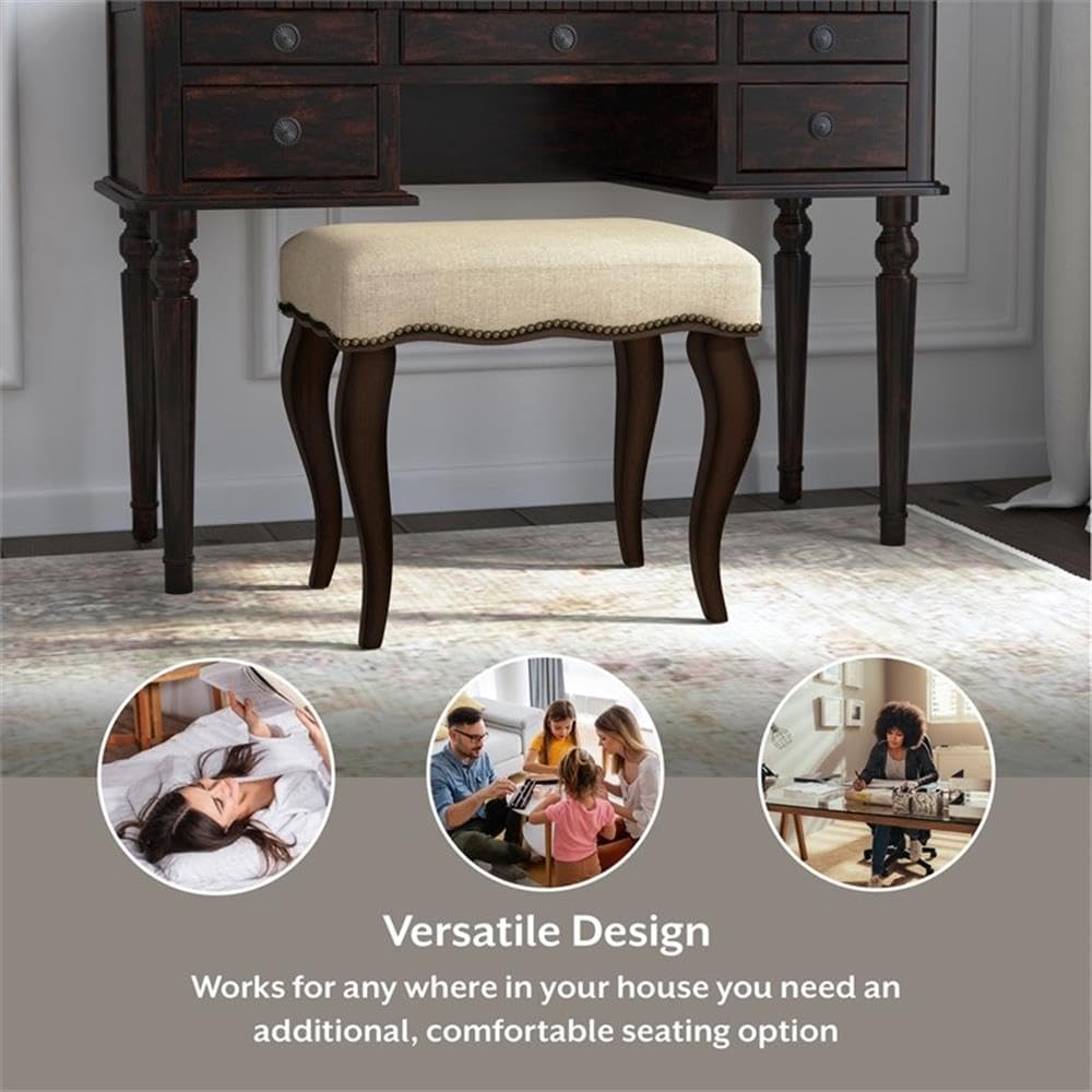 Hillsdale Hamilton Wood and Upholstered Backless Vanity Stool for Makeup Room and Bathroom, Burnished Oak