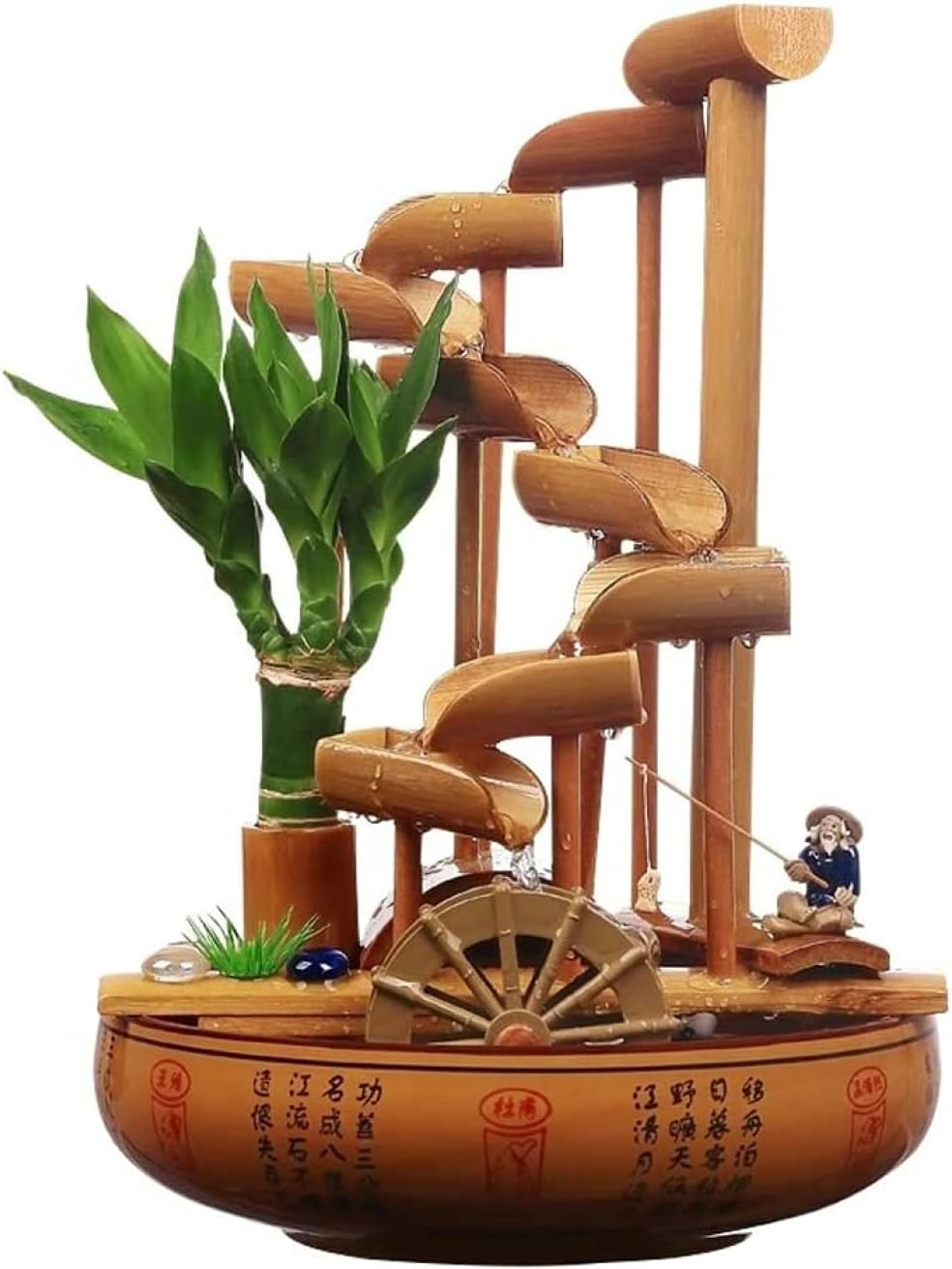 Fountains, Bamboo Tabletop Fountain, Aquarium Water Recycling Decor, Pipe Fountain Office Desktop Furniture, Tabletop Fountains