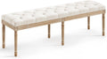 LUE BONA 60' Fabric End of Bed Bench, Upholstered Tufted French Bedroom Bench with Carved Legs for Bedroom End of King Size Bed, Living Room, Beige