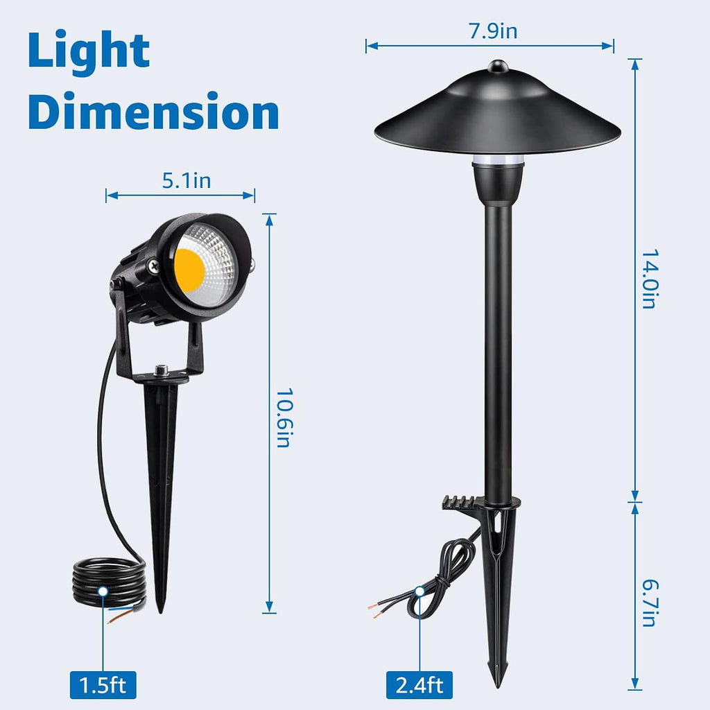 SUNVIE LED Landscape Lighting Kit Low Voltage Landscape Lights with Transformer Low Voltage Pathway Lights Aluminum Landscape Spotlights Path Lights with Connectors for Yard House Garden Tree