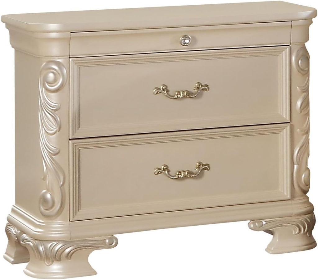 First of a Kind Victoria Off White Traditional 4 Piece King Bedroom Set with Upholstered Tufted Headboard Elegant European Inspired Design Coordinated Furniture Collection