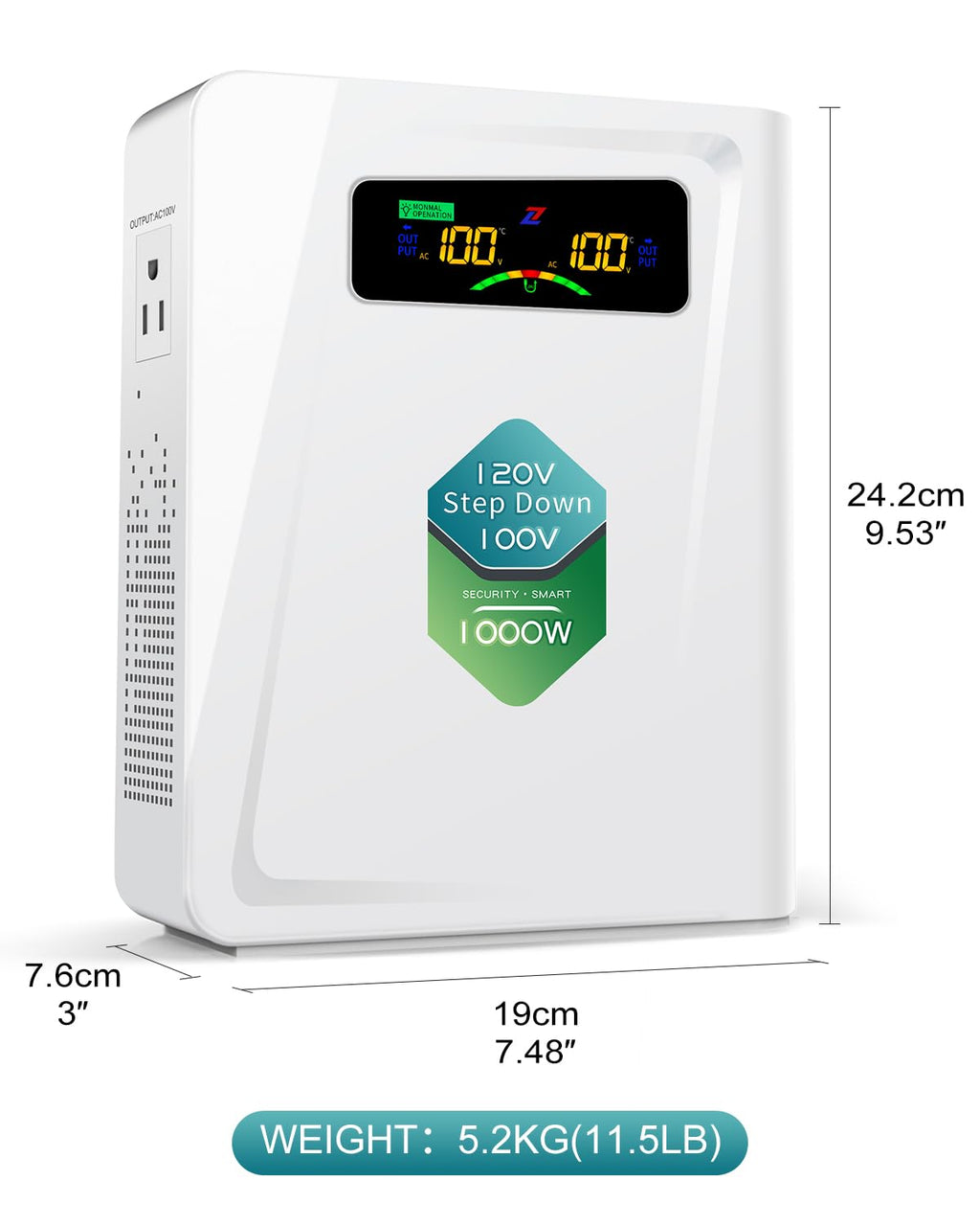 ZHENGXI 120v to 100v Step Down Transformer 1000W Power Voltage Converters, No Noise, Ten Protection Functions,Using Japan Appliances in US