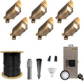 VOLT 12V Cast Brass Top Dog LED Outdoor Spotlight 6-Pack Kit with 150W Low Voltage Transformer for Landscape Lighting of Yard, Lawn, Garden, Patio, Trees & House