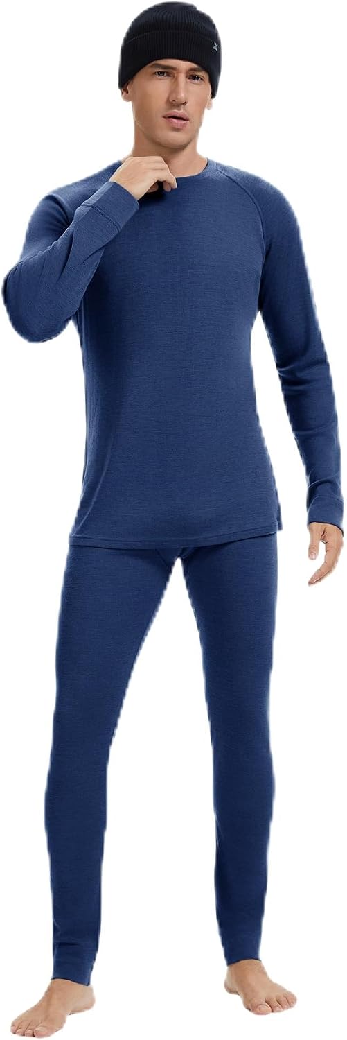 Men's 100% Merino Wool Base Layer Sets - Lightweight Thermal Underwear Gifts Pack with Wool Beanie