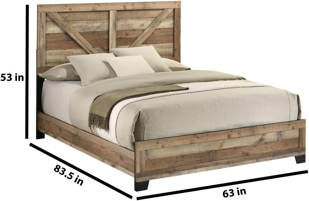 Best Quality Furniture 4 Piece Weathered Brown Pine Wood Bedroom Set in Queen