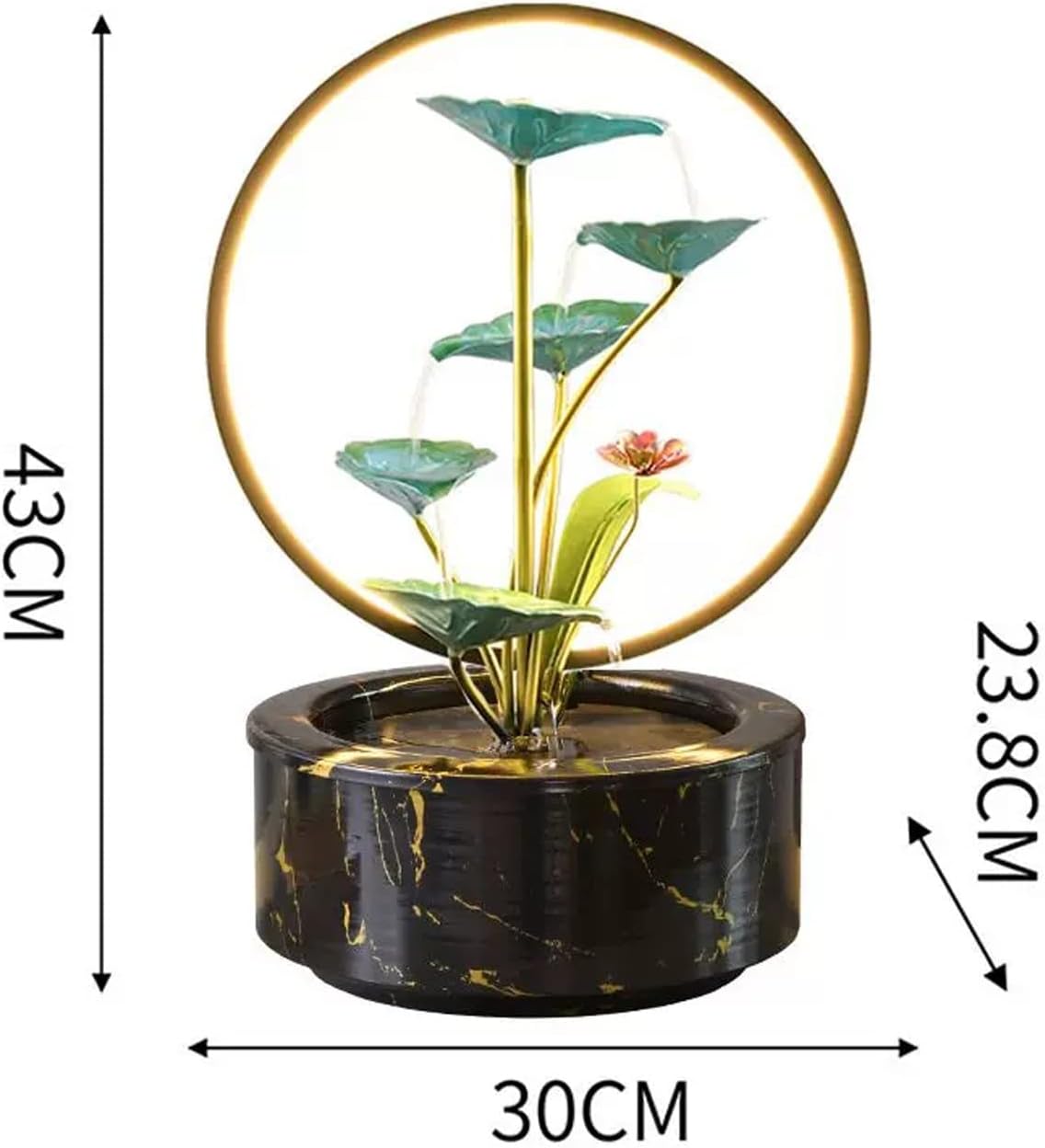 Tabletop Fountain Indoor Water Fountain 5 Tier Lotus Leaf Tabletop Relaxation Waterfall for Room Decoration LED with Round Warm Yellow Scene Light(White)