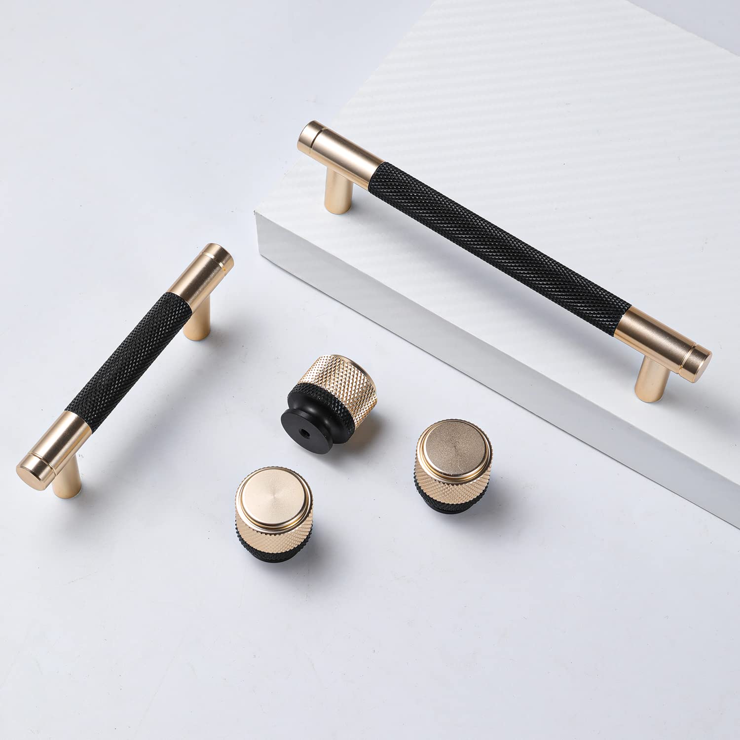 50 Pack 7 1/2 Inch 192 mm Bar Cabinet Pulls Gold and Black Knurled Handles for Brushed Gold Drawer Pulls Cupboard Aluminum Handles