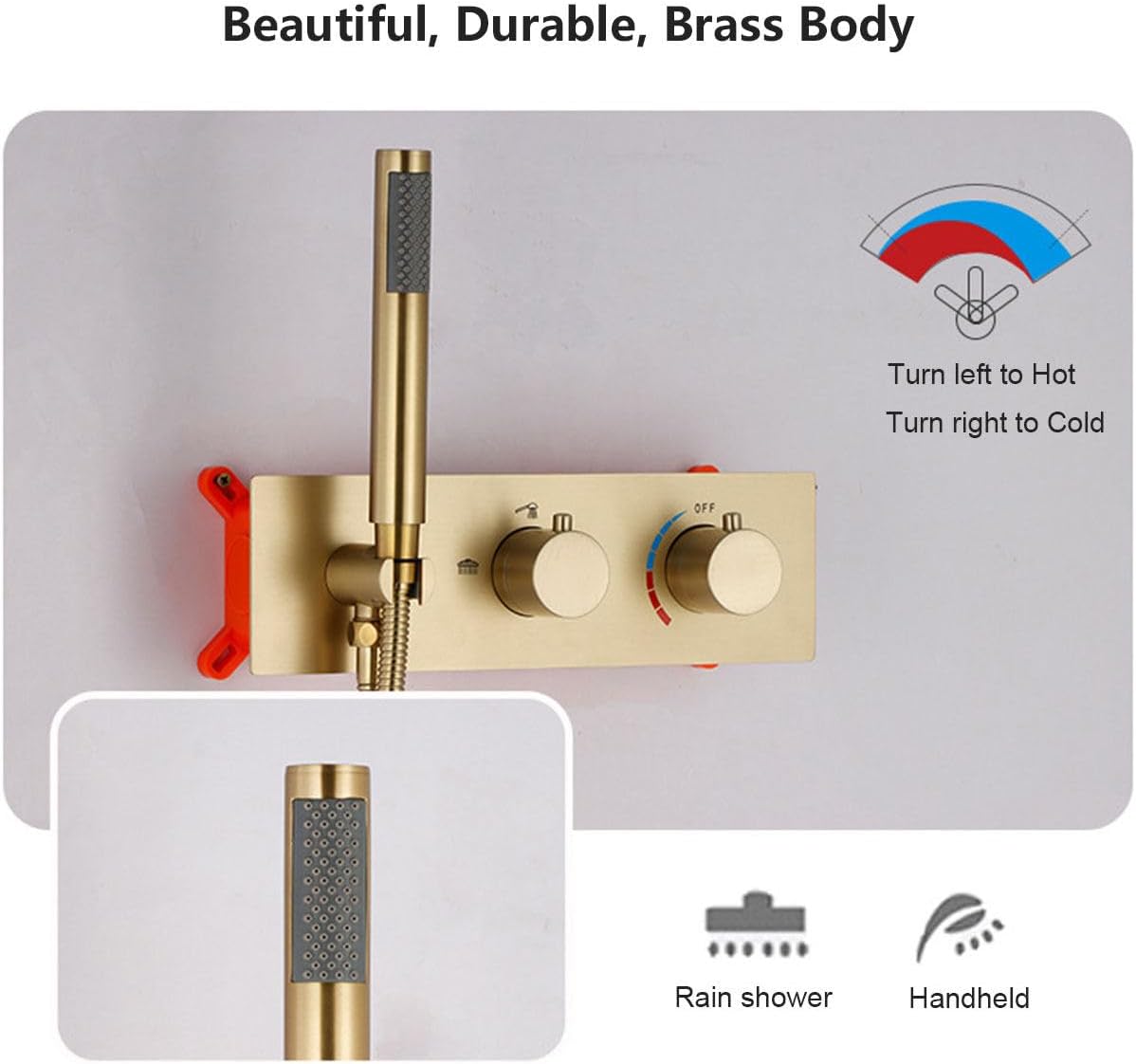 Shower System Concealed, 2 Functions Brushed Gold Shower Set, 8in/10in/12in Shower Faucet Set, 304 Stainless Steel Round Rotatable Shower Head, Brass Body, Self-Cleaning