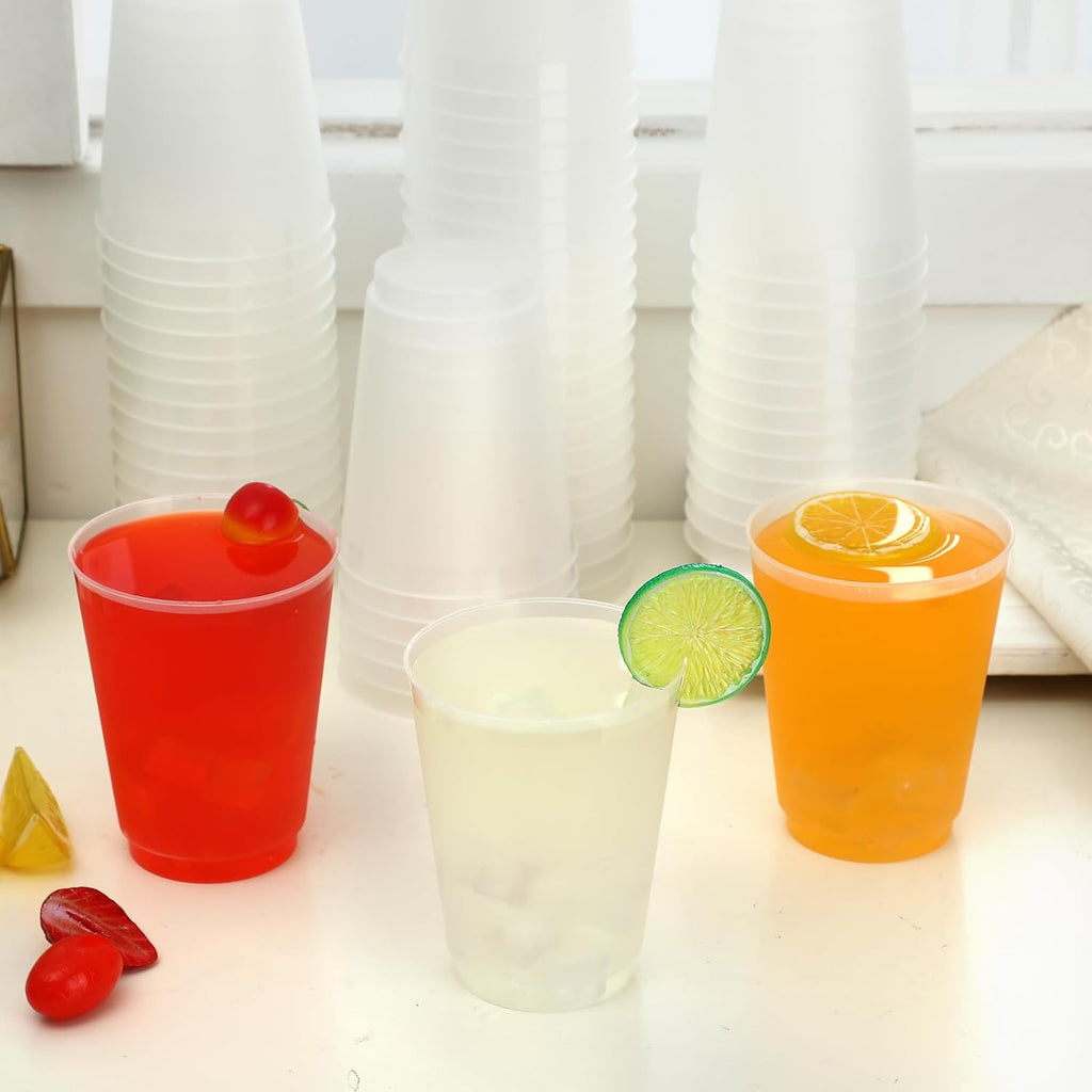 Jingmore 500 PCS Frosted Plastic Cups Bulk - 16 oz Disposable Clear Drinking Frosted Cups for Stadium Events Home, Party, Birthday Supplies