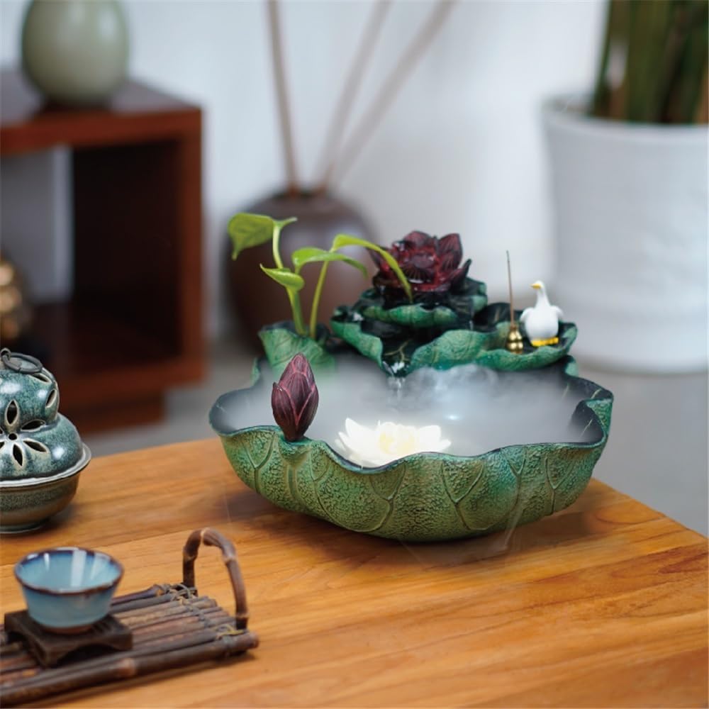 Indoor Waterfall Fountain Indoor Relaxation Lotus Waterfall Fountain with Circulating Aquarium for Home and Office Tabletop Fountains Decor