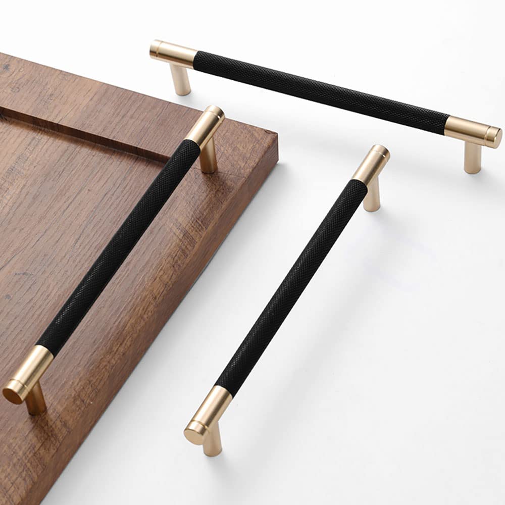50 Pack 7 1/2 Inch 192 mm Bar Cabinet Pulls Gold and Black Knurled Handles for Brushed Gold Drawer Pulls Cupboard Aluminum Handles