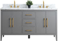 Vanity Art 60 inch Bathroom Vanity with Double Sink & Ceramic Top, Vanity Cabinet with Soft-Closing Doors, Drawers, Solid Wood Frame, Cashmere Gray,VA9060-DG-GB1