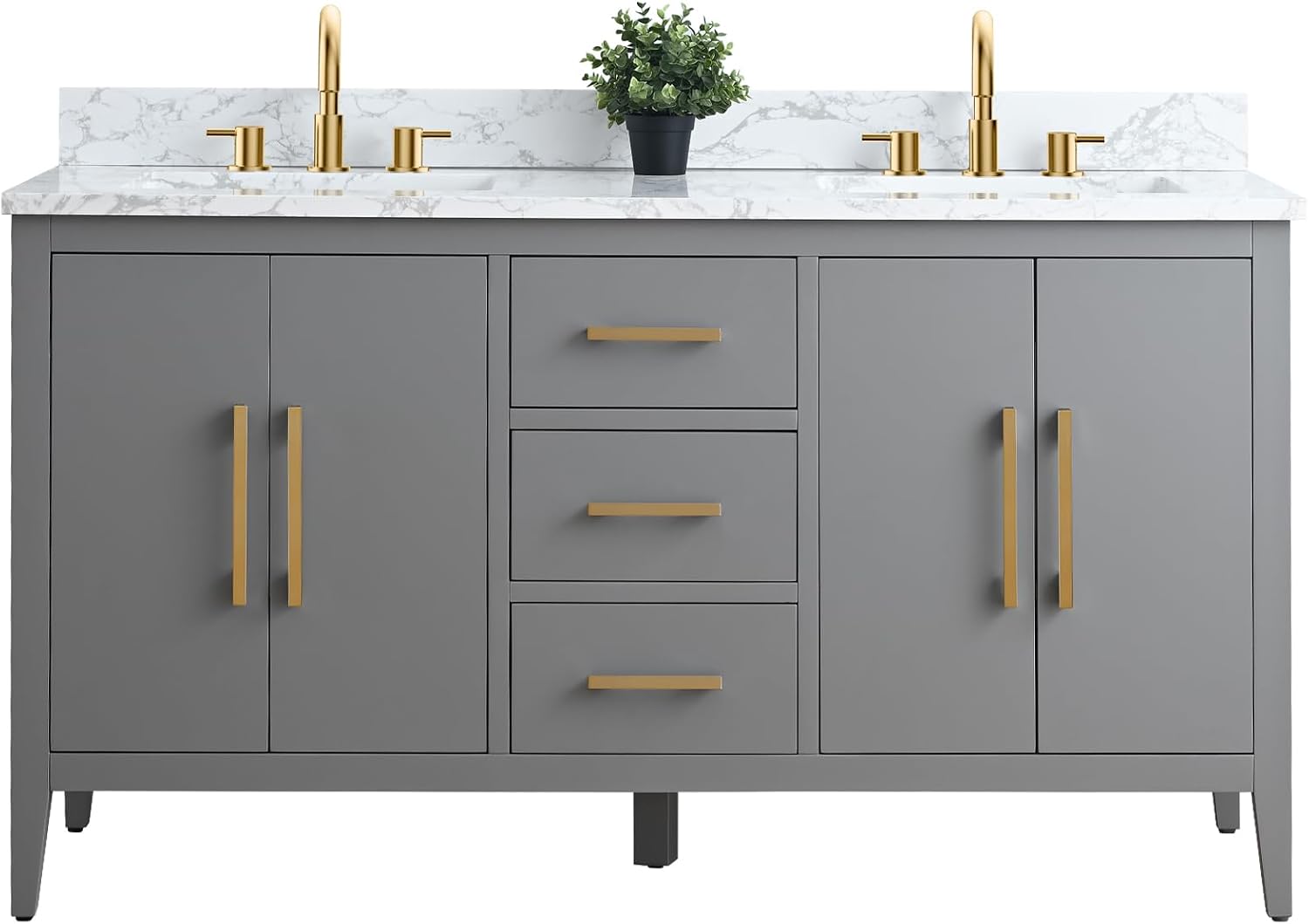Vanity Art 60 inch Bathroom Vanity with Double Sink & Ceramic Top, Vanity Cabinet with Soft-Closing Doors, Drawers, Solid Wood Frame, Cashmere Gray,VA9060-DG-GB1