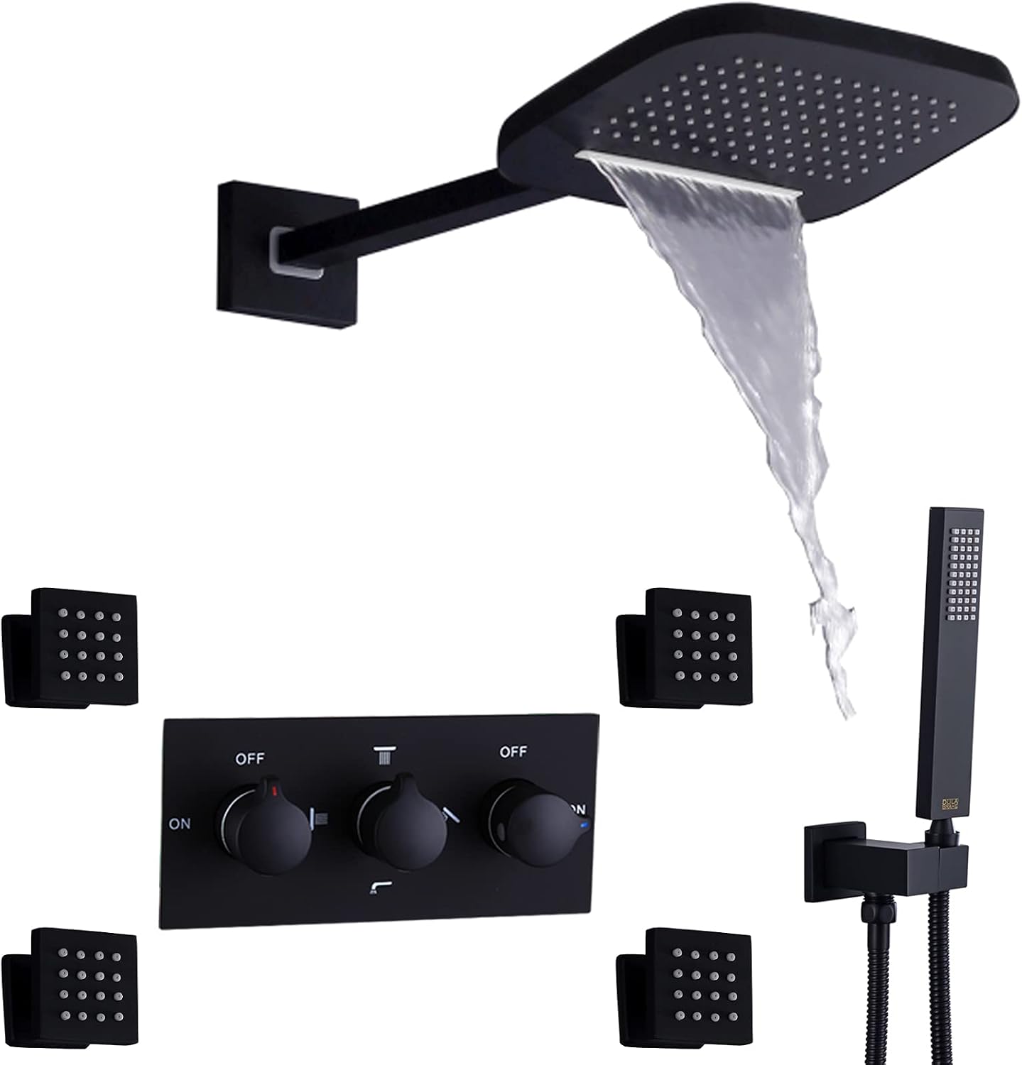 Matte Black Bath & Shower Faucets Hot And Cold Mixer System Wall Mounted 8 X 10 Inch Waterfall Rain Shower Head With Handheld Spray (Oil Rubbed Bronze)