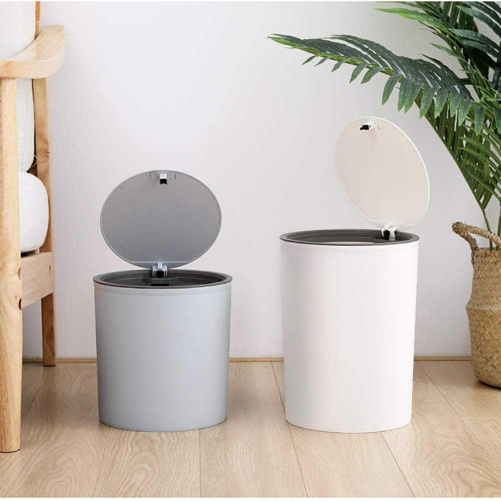Waste Bin Trash Can PP Round Hand Press Waste Container Garbage Dustbin Bathroom Bedroom Kitchen Craft Room Office School Trash Can (Color : Blue+White Size : L+L) (Blue+White Small)