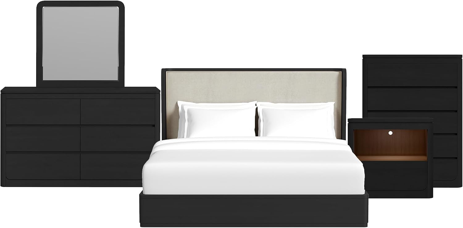 Picket House Furnishings Camelot King UPH 5PC Bedroom Set in Black