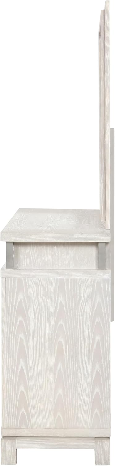 Furniture of America Bailer Modern Solid Wood 5-Piece Bedroom Set with LED on Headboard, Stainless Steal Posts and Marble Top on Nightstand, Box Spring Needed, Queen, Weathered Gray