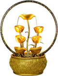 Desktop Fountain Indoor Fountain Tabletop Waterfall Fountains Relaxation Water Feature Feng Shui Good Luck Wealth Desktop with Light Home and Office Decor, Gold(Small)
