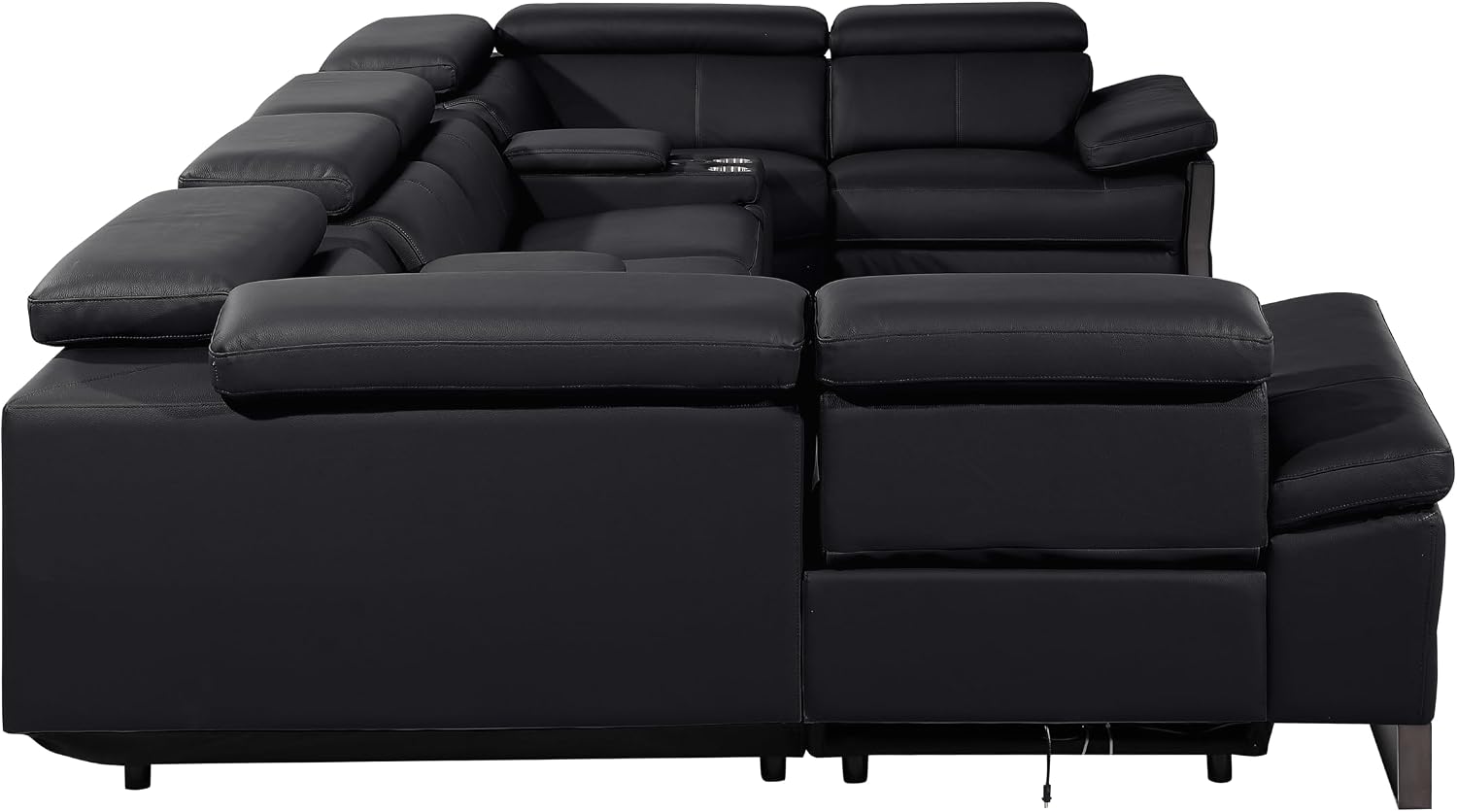 BlackJack Furniture Antonio 8 Piece U Shaped Power Reclining Sectional Sofa, Modular Couch with Top Grain Italian Leather, 4 Electric Recliners, USB & Wireless Chargers, Storage Console, Black