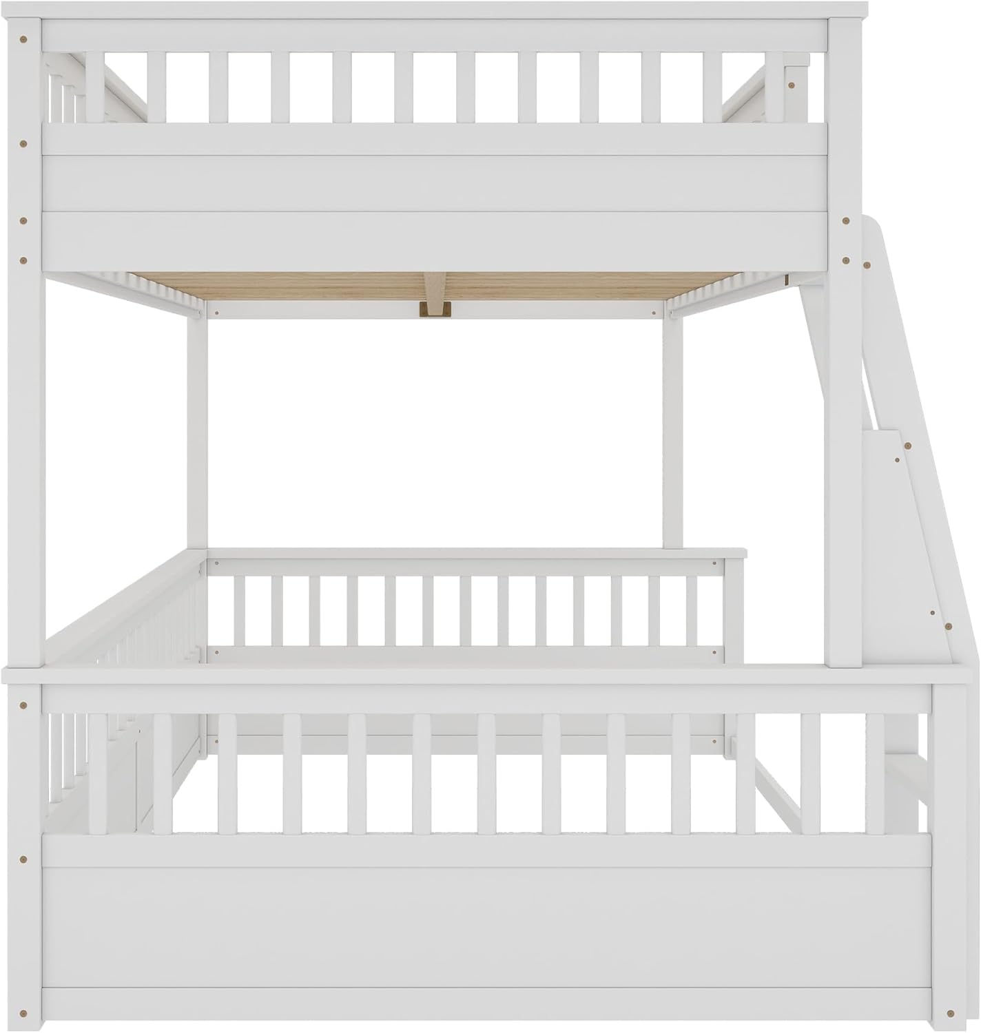 RUNNA Rustic Solid Wood Bunk Bed for Kids Teens with Ladder and Guardrails, Detachable Split Design,No Box Spring Needed (Off White, Full XL Over Queen)
