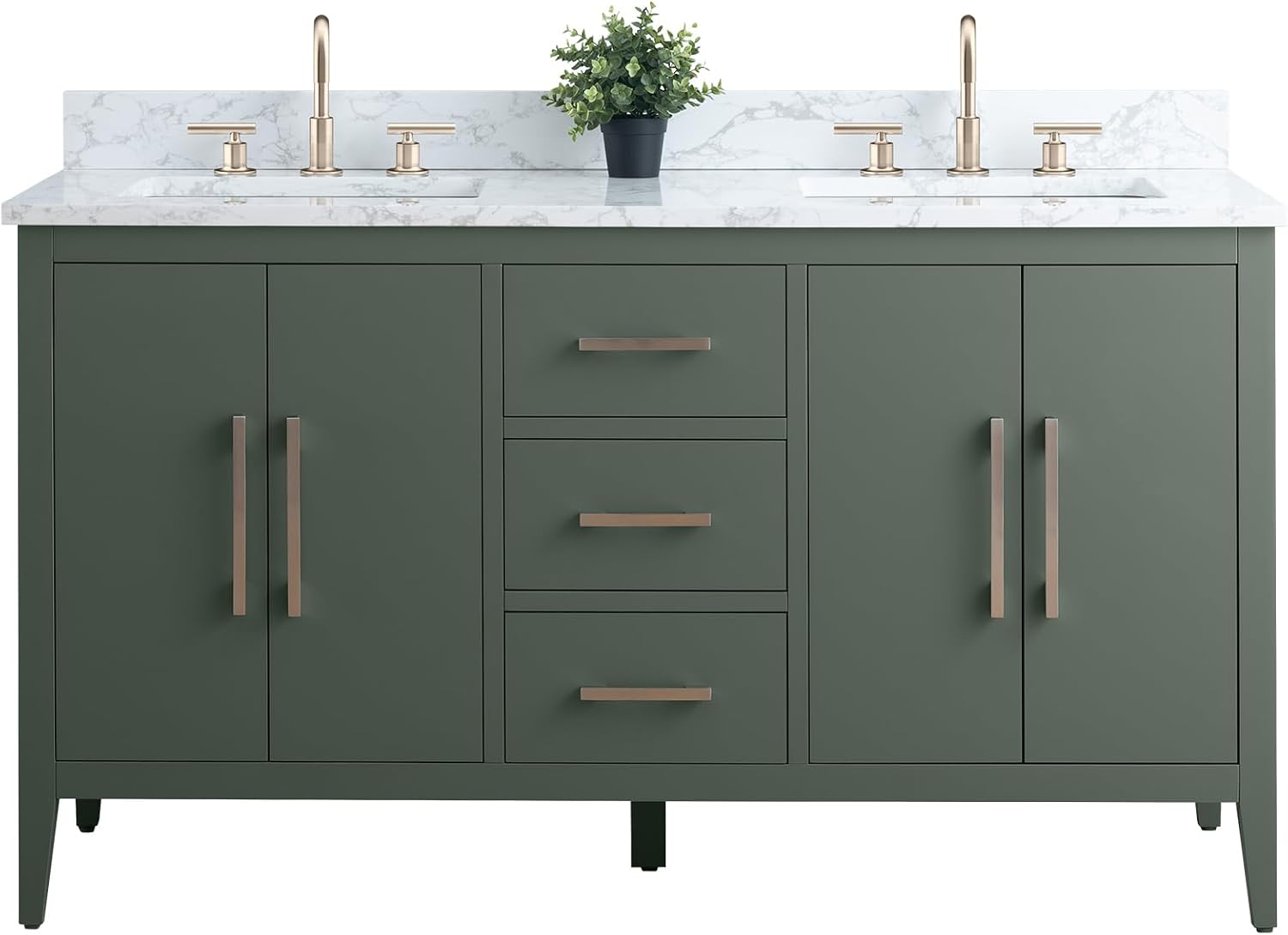 Vanity Art 60 inch Bathroom Vanity with Double Sink & Ceramic Top, Vanity Cabinet with Soft-Closing Doors, Drawers, Solid Wood Frame, Vintage Green, VA9060-DVG-BN1