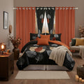 Elegance 9-Piece Leaves Queen Light Comforter Set, Luxury Bed in a Bag Queen Bedspread with Matching Curtains Ultra Soft & Breathable Black Brown Floral Bedding, All-Season Decor for Master Suite