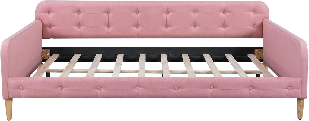 Merax 79' Full Size Linen Upholstered Daybed with 4 Wood Legs,Pink