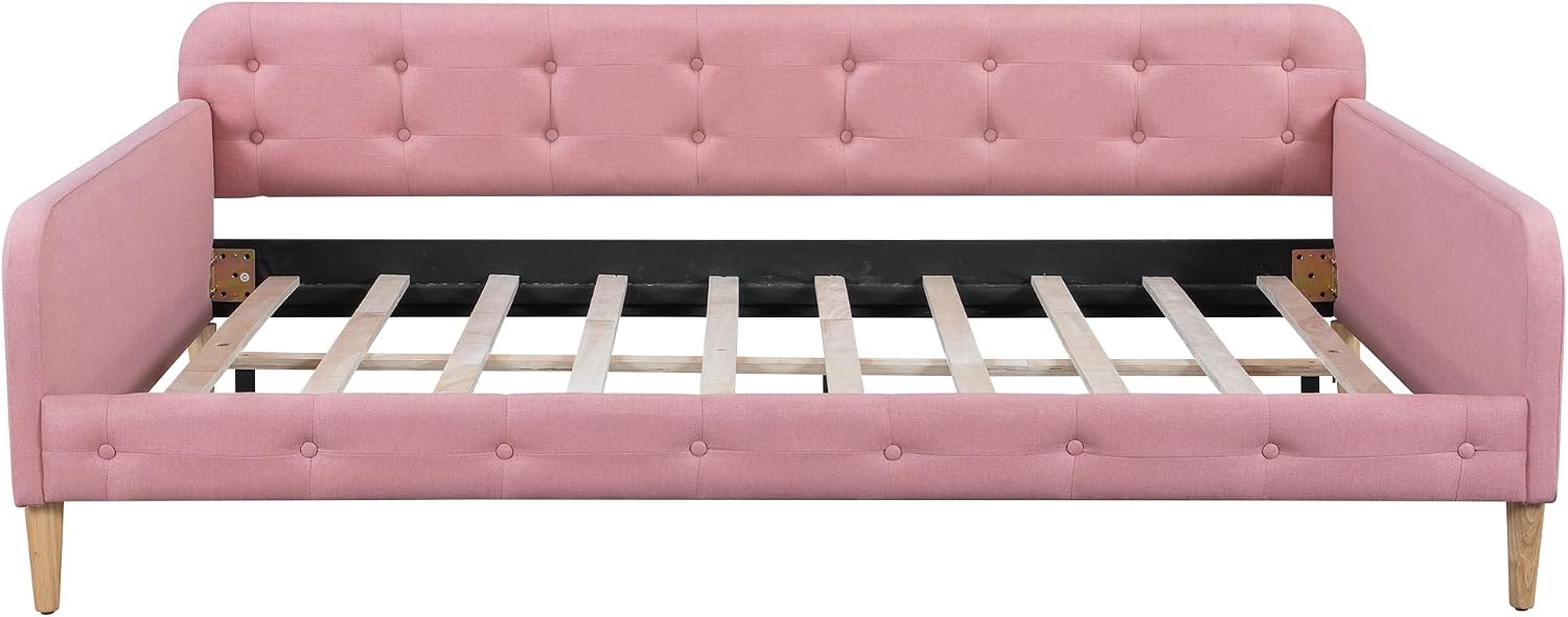 Merax 79' Full Size Linen Upholstered Daybed with 4 Wood Legs,Pink