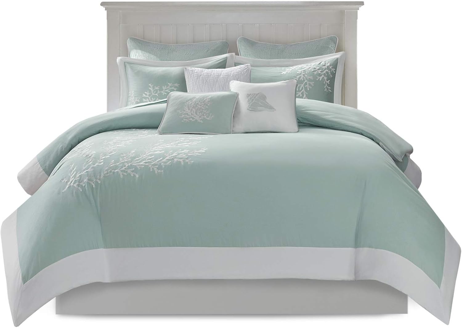 Harbor House 100% Cotton Duvet Cover, Jacquard Coastal Coral Duvet Cover Set – Light Weight Bed Comforter Covers, Coastline Blue Full/Queen (90'x90') 3 Piece