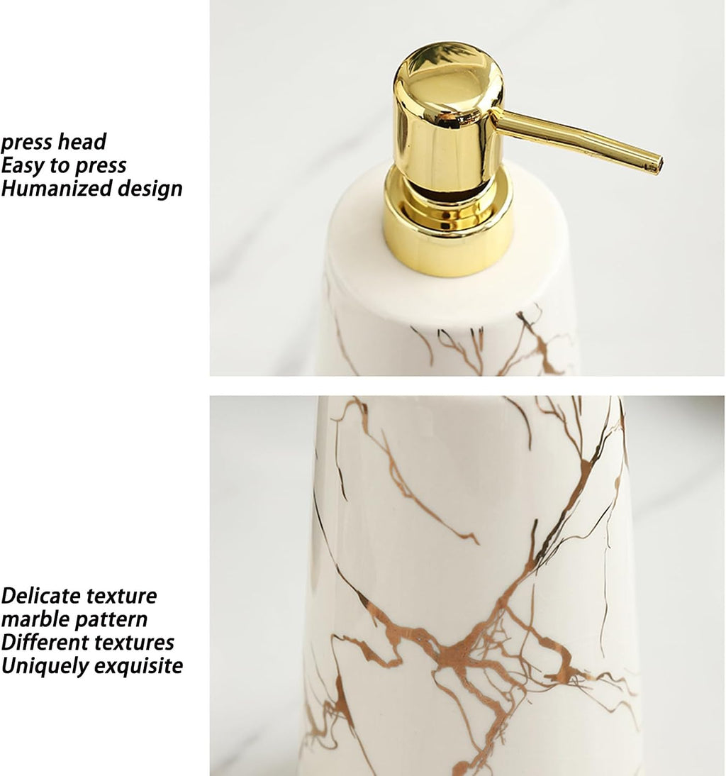 Ceramic Shampoo Conditioner Dispenser,Marble Pattern Refillable Empty Lotion Liquid Soap Pump Bottle,Pump Dispenser Bottles,for Bathroom Countertop,Green