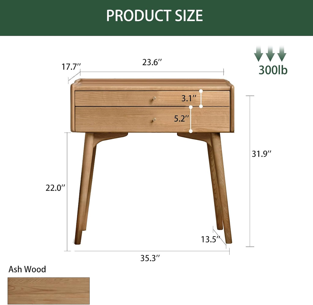 Small Vanity Desk, Solid Wood Dressing Table with Drawer Divider, Study Desk and Vanity Desk for Bedroom, 24' D x 18' W x 32' H