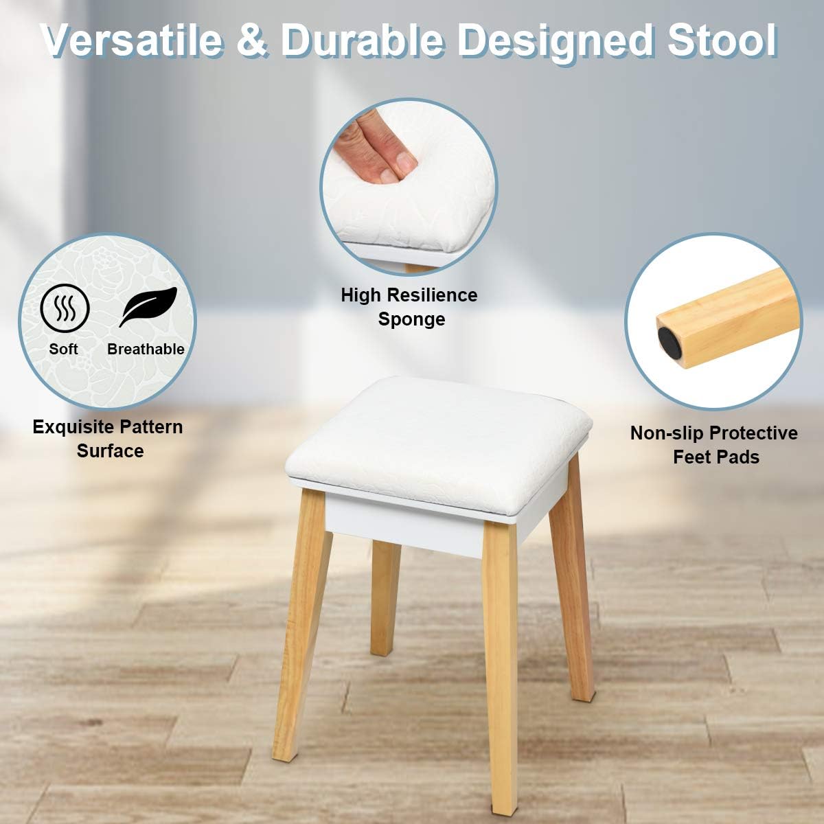 CHARMAID Vanity Table with Flip Top Mirror and Stool, Wooden Makeup Table Writing Desk with Drawer, Storage Compartment, Bedroom White Dressing Vanity Set for Kids Girls Women, Easy Assembly