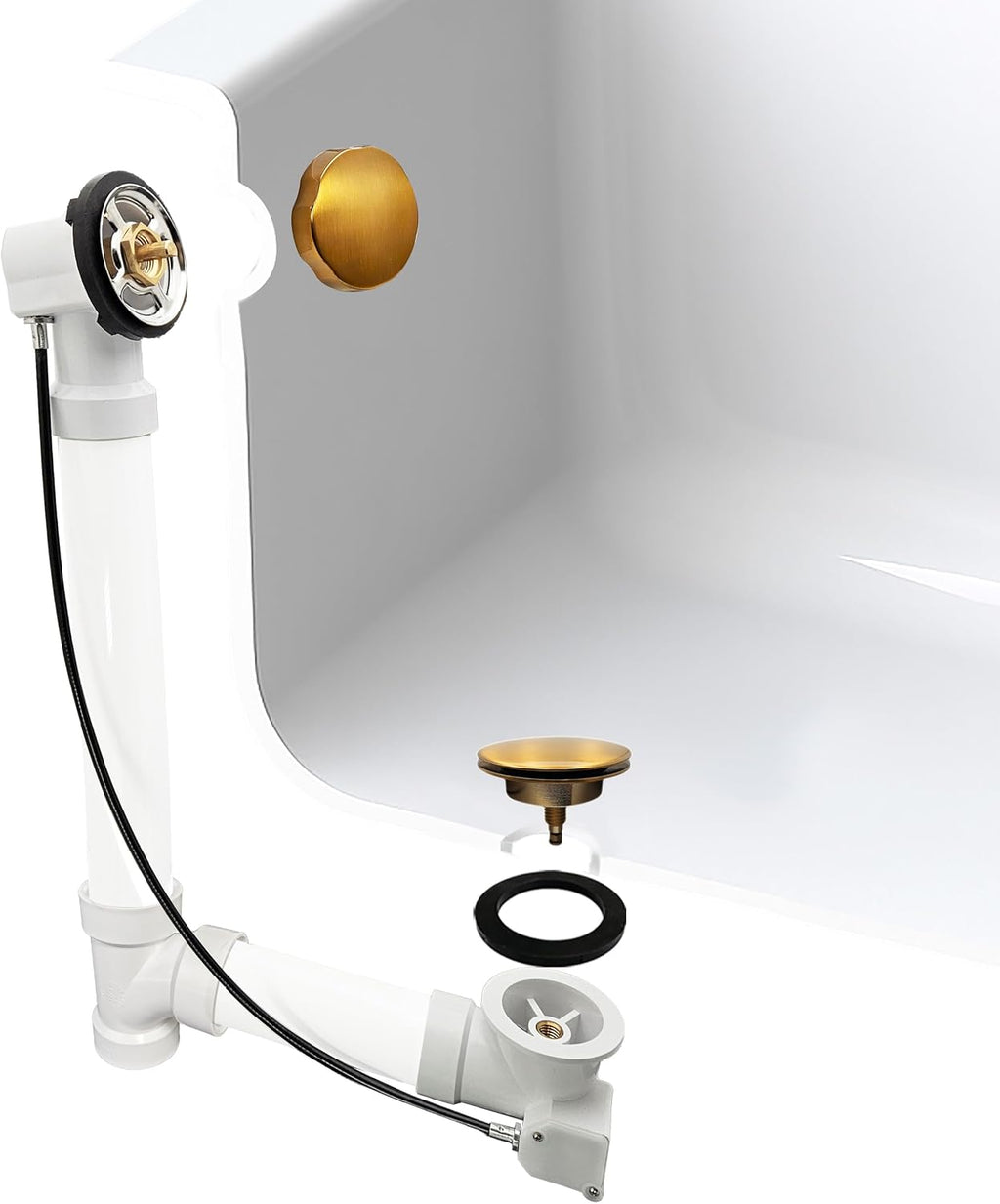 Westbrass A50P45-18 45' SCH. 40 PVC Cable Driven Bath Drain Trim Kit with Rotary Overflow Cover Knob and Pop-Up Stopper, Brushed Bronze