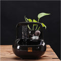 Desktop Fountain Ndoor Zen Ceramic Fountain Tabletop Bright Black Waterfall Water for Office Home Decoration