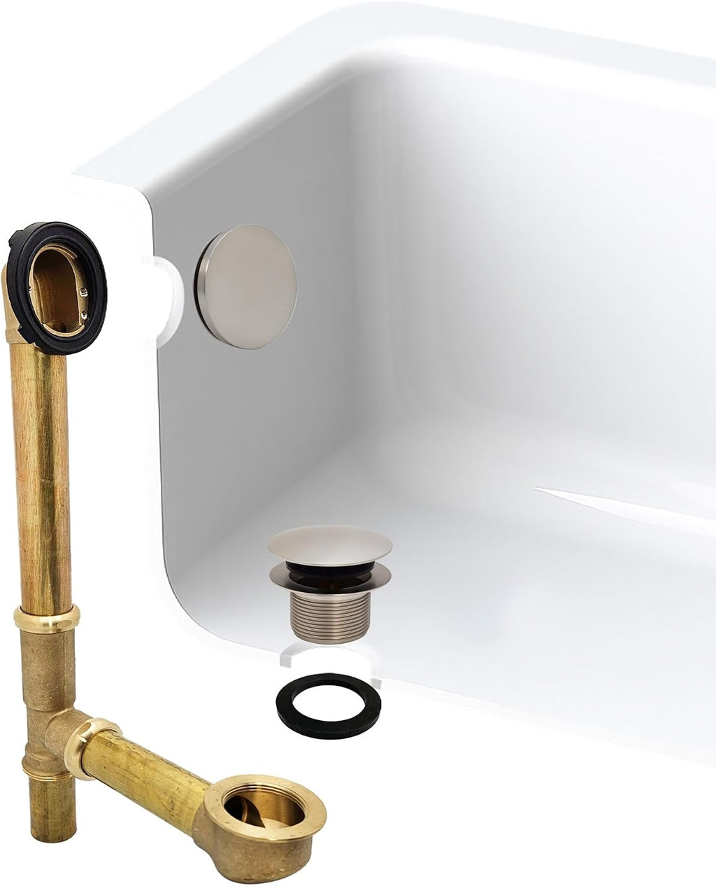 Westbrass A325H-07 14' Brass Bath Waste & Overflow Assembly with European Tip-Toe Drain Plug and Illusionary Faceplate, Satin Nickel