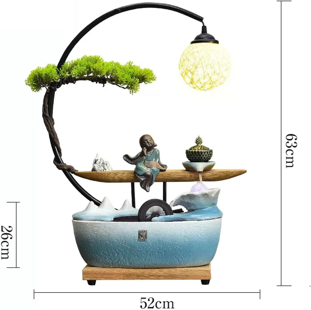Tabletop Fountain Indoor Fountain Zen Meditation Desktop with Rattan Ball Lamp and Incense Burner Relaxation Waterfall Fountains Water Feature Tabletop for Home Office Decor