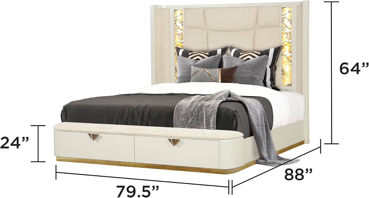 Modern Style 5 Pc King Upholstered Bedroom Set Made with Wood and Gold Accents in Beige
