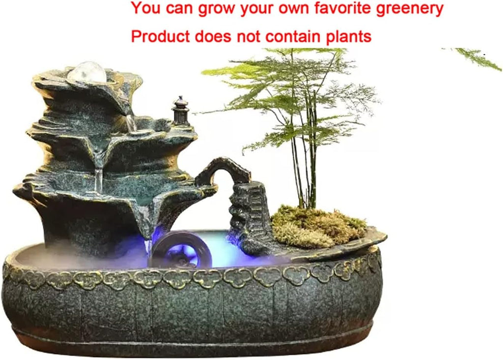 Desktop Fountain 3-Levels Interior Mini Water Feature Ceramic Tabletop Fountain for Home Decoration Table Desk Office Patio
