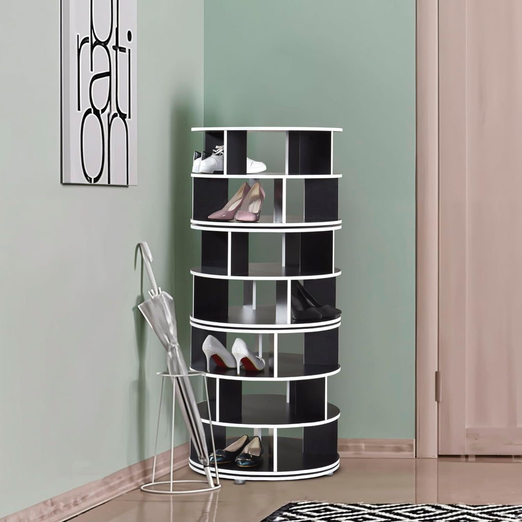Kings Brand Furniture Cassidy Revolving Shoe Rack, Spinning Shoe Rack Tower, 360° Revolving Shoe Storage Organizer for Closet Entryway Bedroom Hallway (Black, 7-Tier)