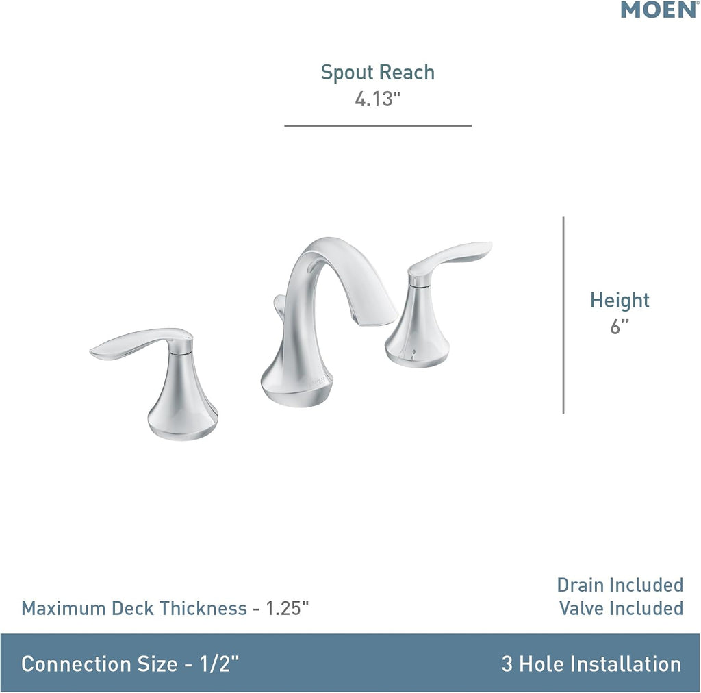 Moen Eva Oil-Rubbed Bronze Two-Handle High Arc Widespread Bathroom Sink Faucet for 3-Hole Setups with Valve Included, TV6420ORB