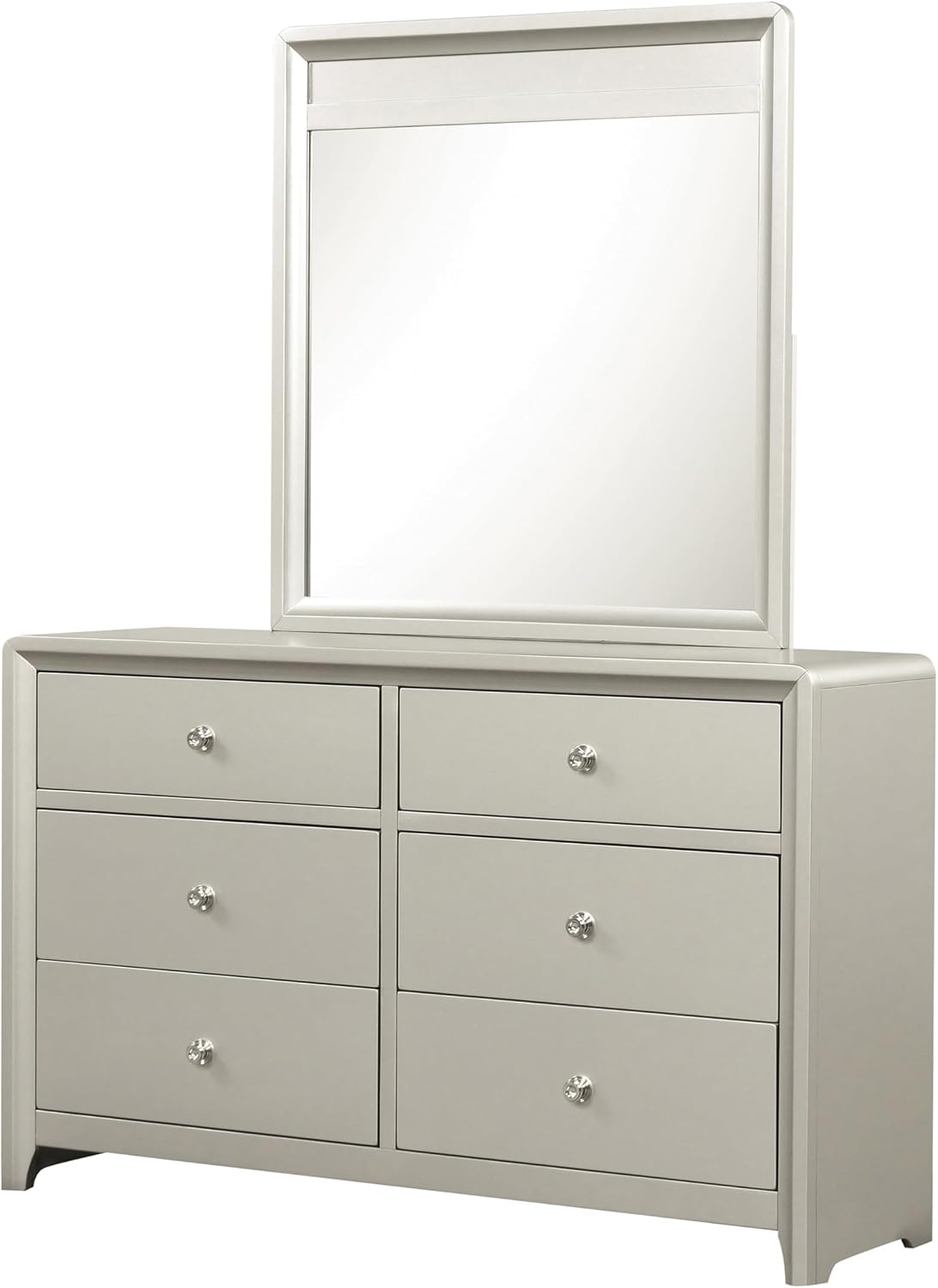 Furniture of America Standin Modern Solid Wood 5-Piece Bedroom Set with LED on Bookcase Headboard, USB-A and USB-C on Both Sides, Brushed Nickel Finish, Box Spring Needed, Full, Champagne