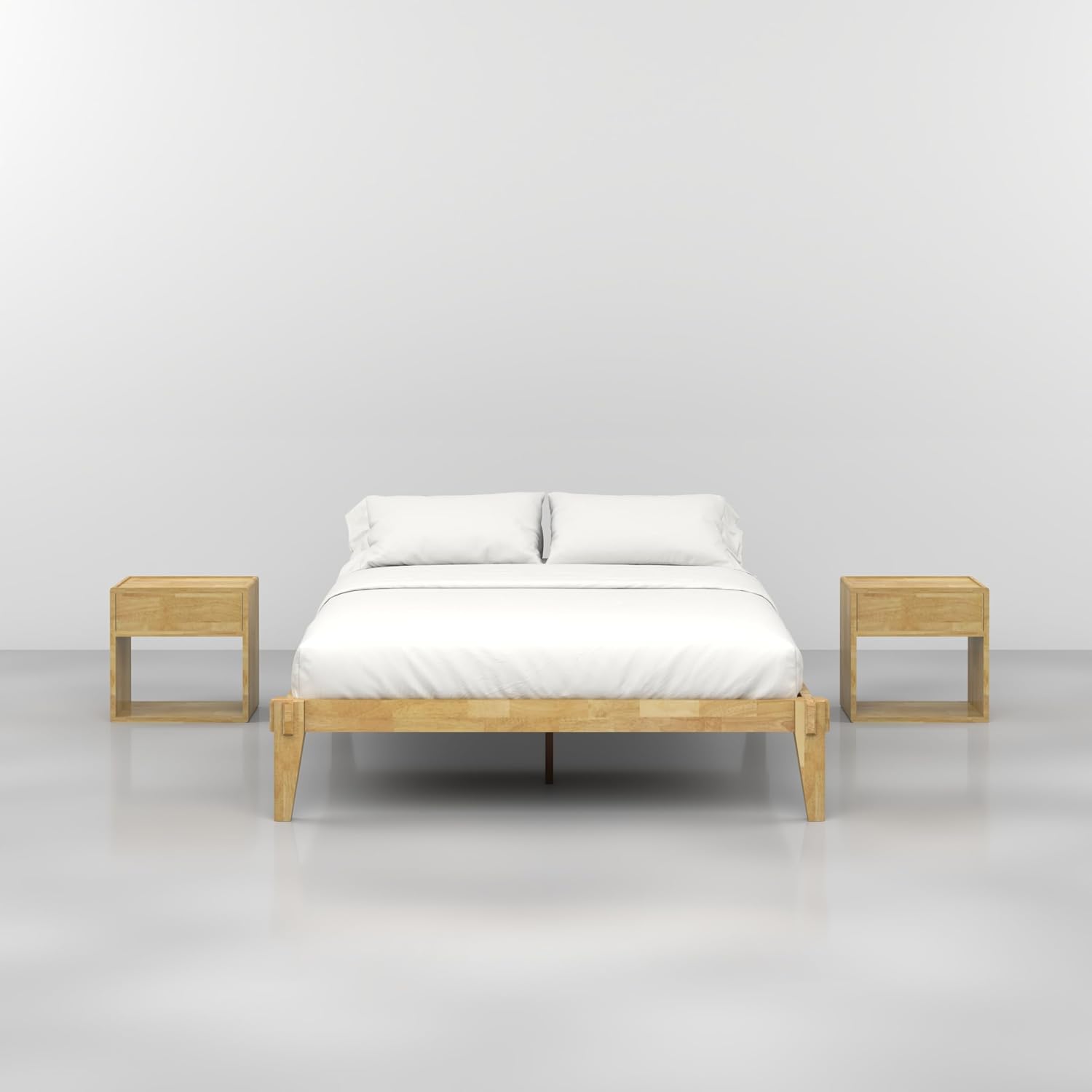 Bme Chalipa 14' Queen Bed Frame - Solid Wood Platform Bed - Japanese Joinery Bed Frame - Wood Slat Support - No Box Spring Needed - Easy Assembly - Minimalist & Modern Style, Golden Natural