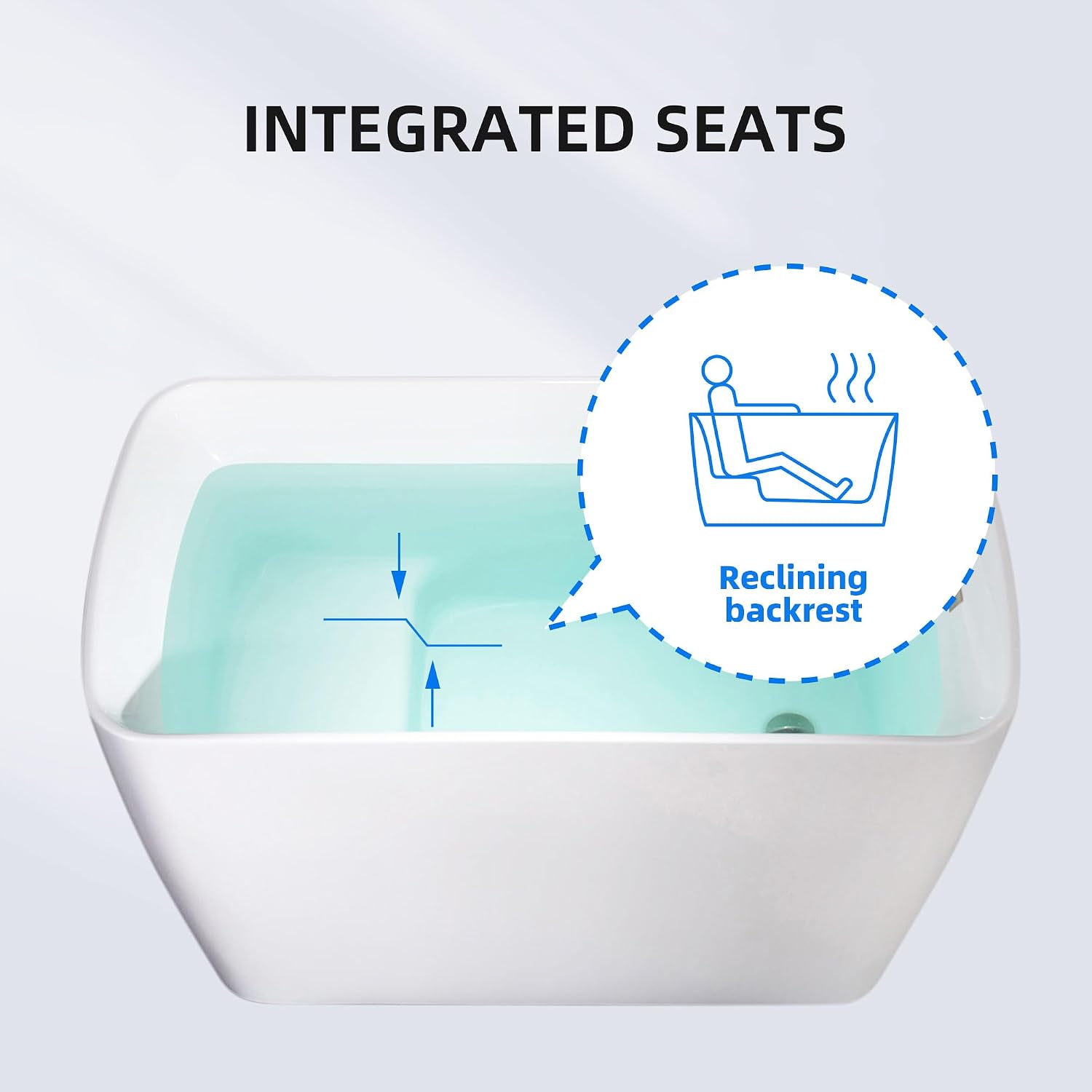 WOODBRIDGE 48' Acrylic Freestanding Rectangular Air Bath Bathtub with Pre-molded Seat and Brushed Nickel Pop-Up Drain and Overflow Option, White, B0170-B