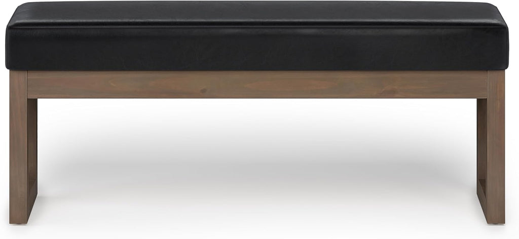 SIMPLIHOME Milltown Large Ottoman Bench - 44 inch Wide Upholstered Vegan Leather Rectangle Footstool Ottoman in Midnight Black, Contemporary Bench for Bedroom with Cushioned Seat, Assembled