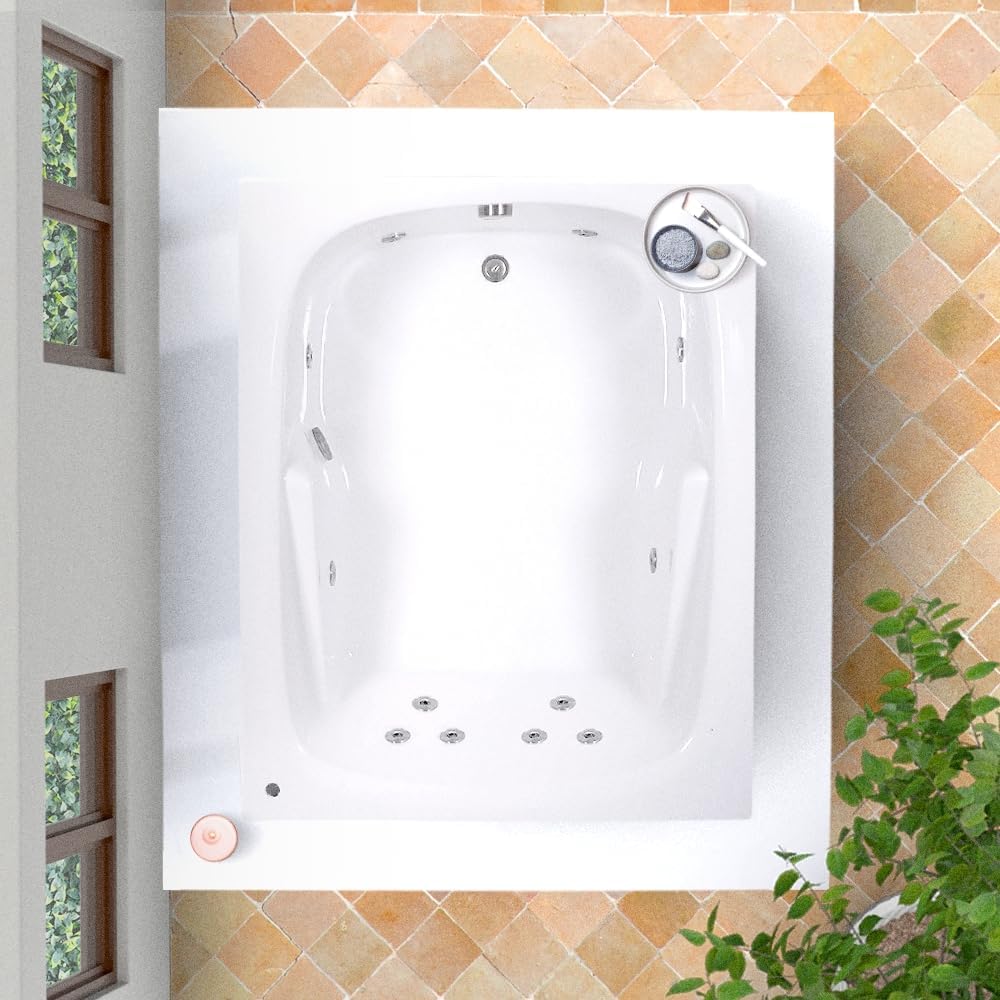 60 in. x 48 in. Acrylic Rectangular Drop-In Whirlpool Bathtub with Reversible Drain in Bone