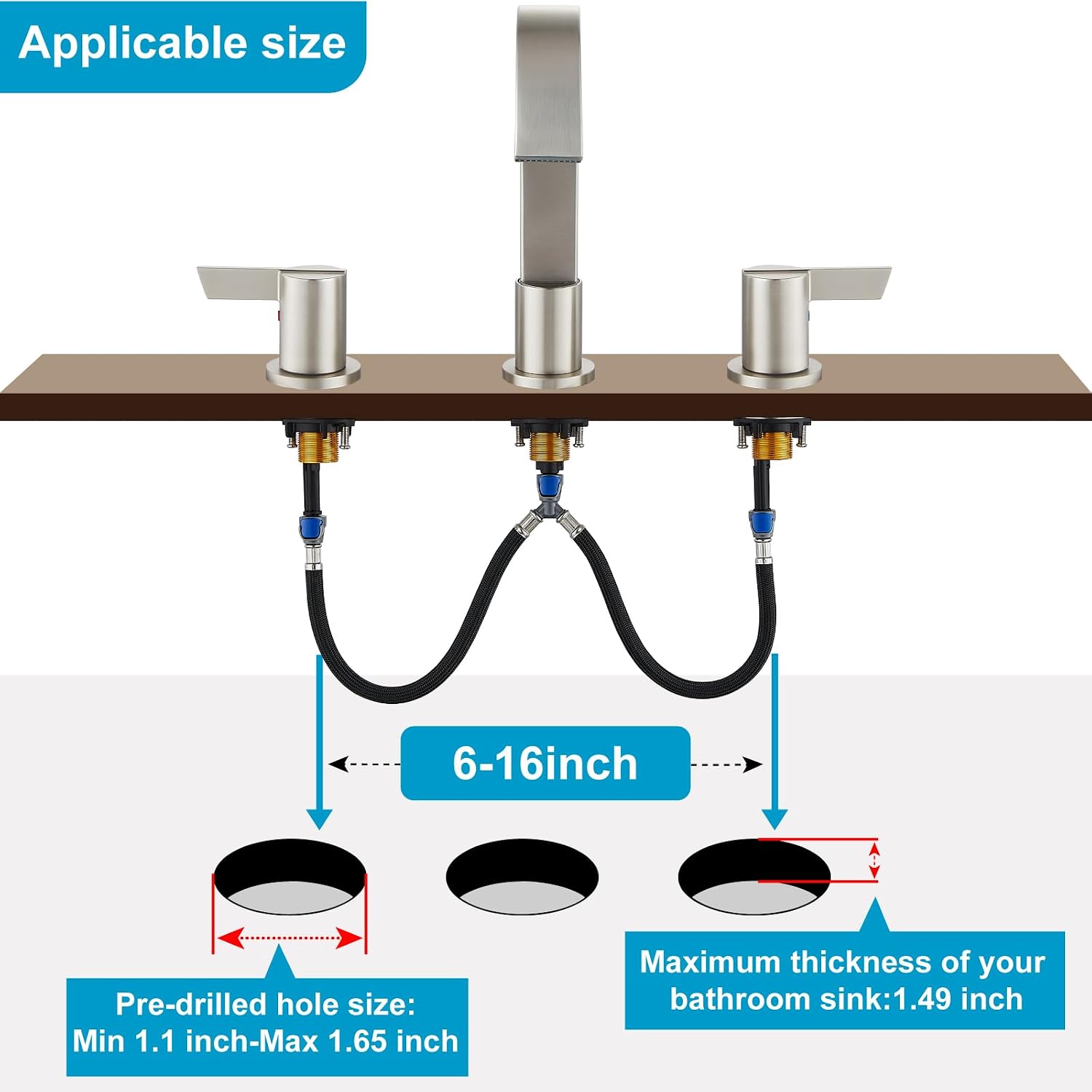 Midanya Brushed Nickel Morden Widespread Bathroom Faucet 3 Holes 2 Handles 8 Inch Vanity Faucet with 8 Inch Brushed Nickel Rain Shower System Tub Shower Faucet Set Square Waterfall Tub Spout