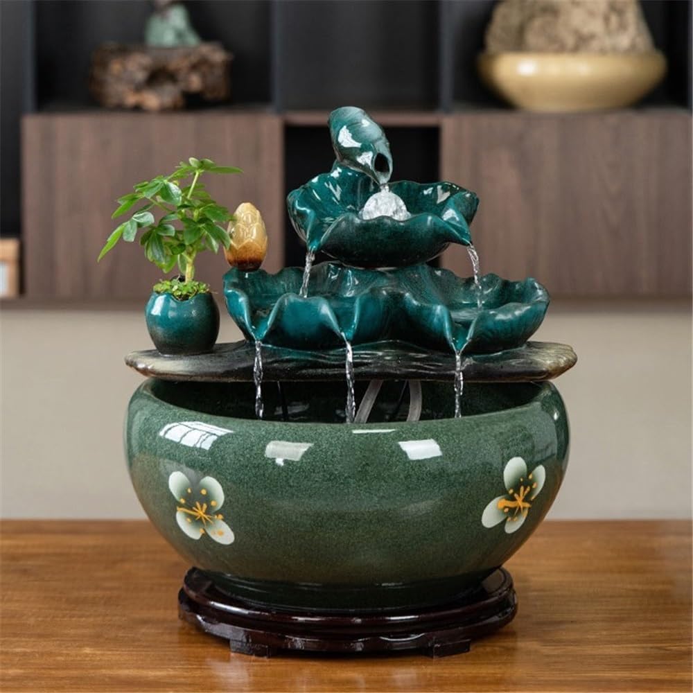 Indoor Waterfall Fountain Tabletop Fountains Ceramic Fish Tank Home Office Desktop Decorations for Meditation Relaxation,S