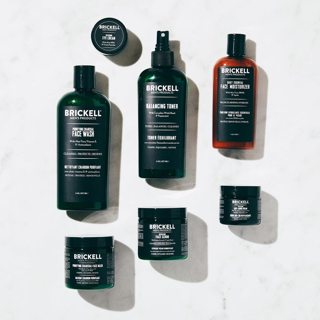 Brickell Men's Daily Elite Face Care Routine II, Toner, Charcoal Face Wash, Face Scrub, Anti-Aging Cream, Eye Cream, Charcoal Mask & Moisturizer, Activated Charcoal, Peptides, Hyaluronic Acid, Scented