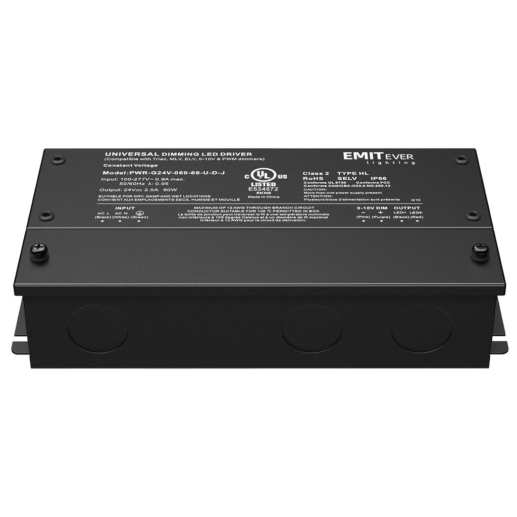 EMITEVER Dimmable Led Driver, 2 Packs 60W AC 110V-277V to DC 24V Transformer, 5-in-1 Dimming: ELV/MLV/TRIAC / 0-10V / 1-10V / 10V PWM/Potentiometer, Waterproof IP67 and UL Listed,Class 2